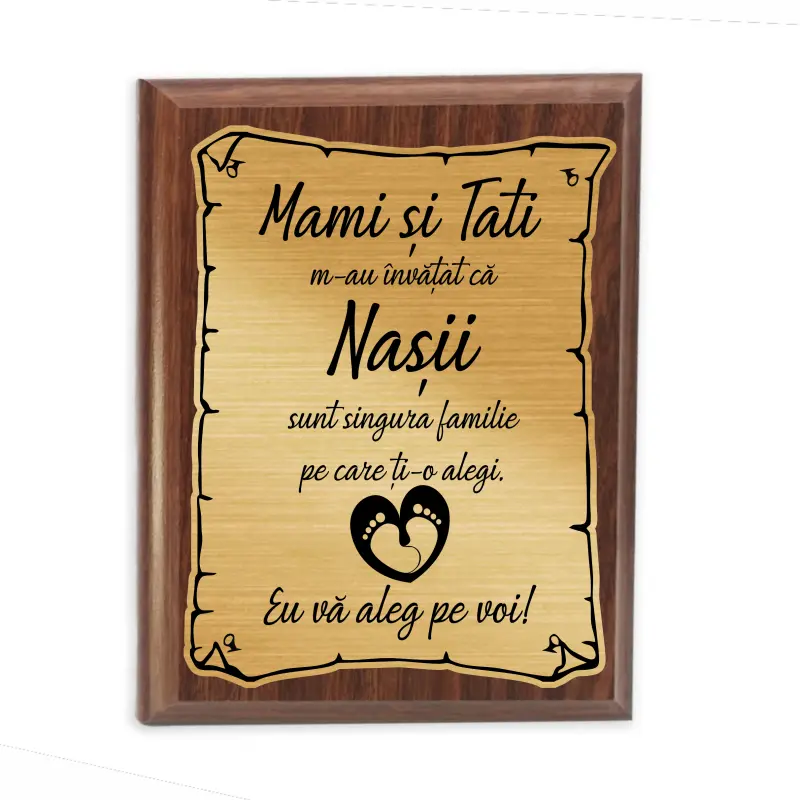 Nasi sunt singura familie..., placheta lemn personalizata prin gravura